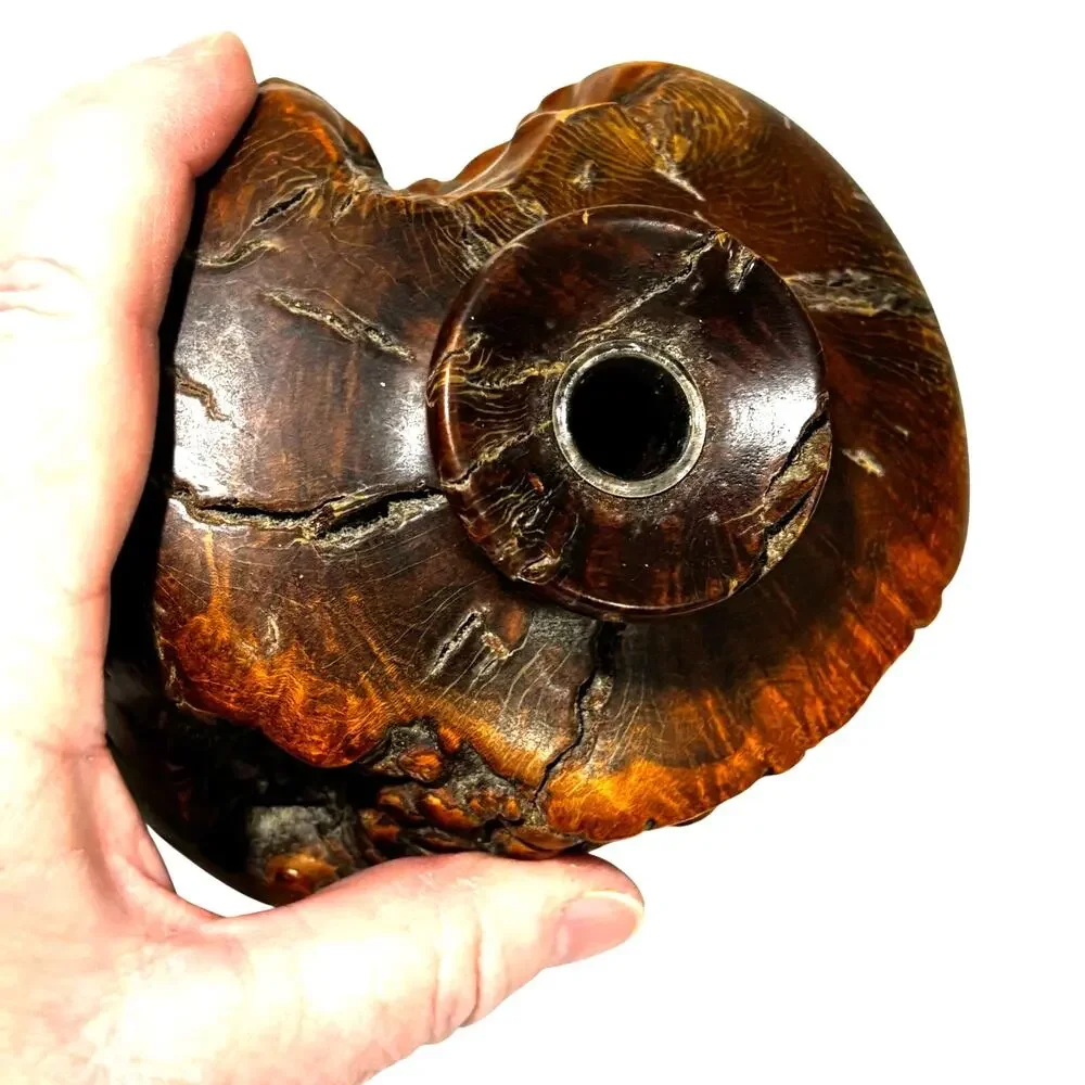 Raw edge burl wood bud vase shapely round natural organic mid century design